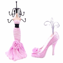 Blancho Bedding Alina - B Dress Up Doll Necklace Display & Shoe Ring Display Jewelry Holder Combo (Lightpink)
