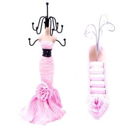 blancho bedding Alina - B Dress Up Doll Necklace Display & Shoe Ring Display Jewelry Holder Combo (Lightpink)