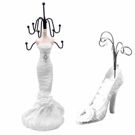 Blancho Bedding Alina - C Dress Up Doll Necklace Display & Shoe Ring Display Jewelry Holder Combo (White)