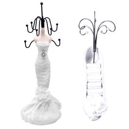 blancho bedding Alina - C Dress Up Doll Necklace Display & Shoe Ring Display Jewelry Holder Combo (White)