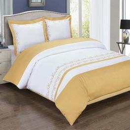 blancho bedding Amalia Gold Embroidered Duvet Cover Set King-Calking Size 3PC