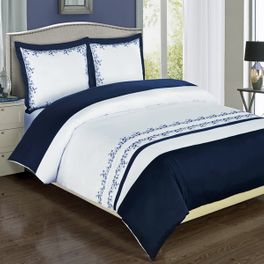 blancho bedding Amalia Navy Embroidered Duvet Cover Set Full-Queen Size 3PC
