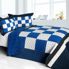 blancho bedding [Anything is Possible] Vermicelli-Quilted Patchwork Plaid Quilt Set Full/Queen