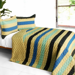blancho bedding [Armani Style] 3PC Vermicelli-Quilted Patchwork Quilt Set (Full/Queen Size)