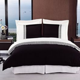 blancho bedding Astrid Black & White Embroidered 3-Piece Duvet Cover Set(King/Calking Size)