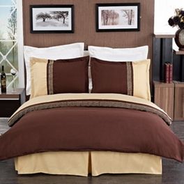 blancho bedding Astrid Gold & Chocolate Embroidered 3-Piece Duvet Cover Set