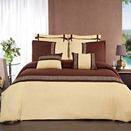blancho bedding Astrid Gold/Chocolate Embroidered 7 Piece Duvet Cover Set King/Calking