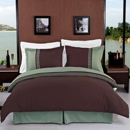 blancho bedding Astrid Sage & Chocolate Embroidered 3-Piece Duvet Cover Set