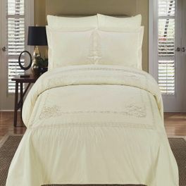 blancho bedding Athena Ivory Embroidered Duvet cover Set(King/Cal-King)