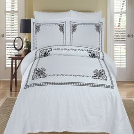 blancho bedding Athena White & Black Embroidered Duvet cover Set