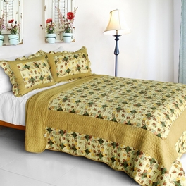 blancho bedding [Autumn in Countryside] Cotton 3PC Vermicelli-Quilted Printed Quilt Set (Full/Queen Size)