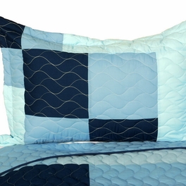 Blancho Bedding [Azurite] Vermicelli-Quilted Patchwork Plaid Quilt Set Full/Queen
