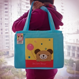 Blancho Bedding [Ballon Bear] Embroidered Applique Fabric Art Shoulder Tote Bag / Shopper Bag (12.2*8.4*4.4)