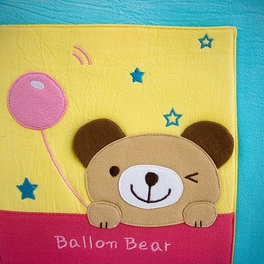 Blancho Bedding [Ballon Bear] Embroidered Applique Fabric Art Shoulder Tote Bag / Shopper Bag (12.2*8.4*4.4)