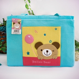 blancho bedding [Ballon Bear] Embroidered Applique Fabric Art Shoulder Tote Bag / Shopper Bag (12.2*8.4*4.4)