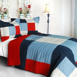 blancho bedding [Banneret] 3PC Vermicelli-Quilted Patchwork Quilt Set (Full/Queen Size)