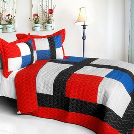 blancho bedding [Be Myself] Vermicelli-Quilted Patchwork Geometric Quilt Set Full/Queen