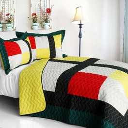 blancho bedding [Be Yourself] Vermicelli-Quilted Patchwork Geometric Quilt Set Full/Queen