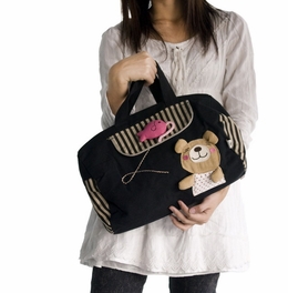 Blancho Bedding [Bear Catch The Fish] 100% Cotton Canvas Shoulder Bag / Swingpack / Travel Bag