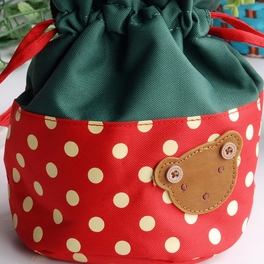 Blancho Bedding [Bear-Crimson] Blancho Applique Kids Fabric Art Bucket Bag/Bento Lunch Box/Shopper Bag (5.7*6.3*7.8)