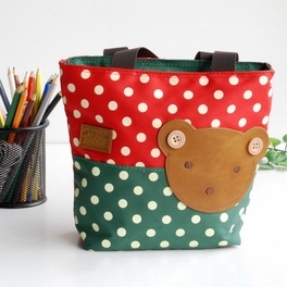 blancho bedding [Bear-Crimson] Blancho Applique Kids Fabric Art Mini Shopper Bag/Tote Bag-Small Size (9.4*2.7*7.8)