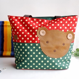 blancho bedding [Bear-Crimson] Blancho Applique Kids Fabric Art Tote Bag/Shopper Bag-Big Size (16.5*5.5*12.6)
