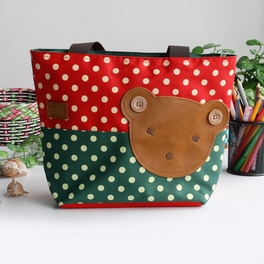 blancho bedding [Bear-Crimson] Blancho Applique Kids Fabric Art Tote Bag/Shopper Bag-Middile size (13.3*5.1*10.6)