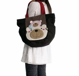 Blancho Bedding [Bear Family] 100% Cotton Canvas Shoulder Tote Bag / Shopper Bag
