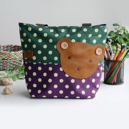 blancho bedding [Bear-Green] Blancho Applique Kids Fabric Art Tote Bag/Shopper Bag-Middile size (13.3*5.1*10.6)