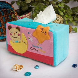 Blancho Bedding [Bear & Moon] Embroidered Applique Fabric Art Tissue Box Cover Holder (8.7*4.5*4.5)