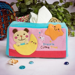 blancho bedding [Bear & Moon] Embroidered Applique Fabric Art Tissue Box Cover Holder (8.7*4.5*4.5)