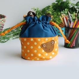 blancho bedding [Bear-Orange] Blancho Applique Kids Fabric Art Bucket Bag/Bento Lunch Box/Shopper Bag (5.7*6.3*7.8)