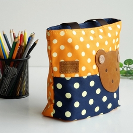 Blancho Bedding [Bear-Orange] Blancho Applique Kids Fabric Art Mini Shopper Bag/Tote Bag-Small Size (9.4*2.7*7.8)