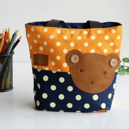 blancho bedding [Bear-Orange] Blancho Applique Kids Fabric Art Mini Shopper Bag/Tote Bag-Small Size (9.4*2.7*7.8)