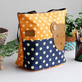 Blancho Bedding [Bear-Orange] Blancho Applique Kids Fabric Art Tote Bag/Shopper Bag-Middile Size (13.3*5.1*10.6)