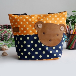 blancho bedding [Bear-Orange] Blancho Applique Kids Fabric Art Tote Bag/Shopper Bag-Middile size (13.3*5.1*10.6)