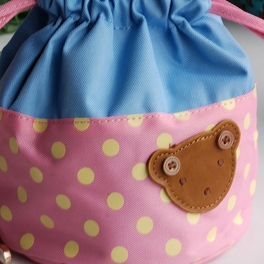 Blancho Bedding [Bear-Pink] Blancho Applique Kids Fabric Art Bucket Bag/Bento Lunch Box/Shopper Bag (5.7*6.3*7.8)