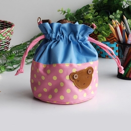 blancho bedding [Bear-Pink] Blancho Applique Kids Fabric Art Bucket Bag/Bento Lunch Box/Shopper Bag (5.7*6.3*7.8)