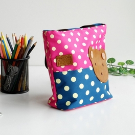 Blancho Bedding [Bear-Rosered] Blancho Applique Kids Fabric Art Mini Shopper Bag/Tote Bag-Small Size (9.4*2.7*7.8)