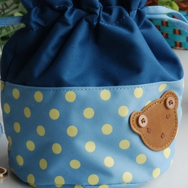 Blancho Bedding [Bear-Skyblue] Blancho Applique Kids Fabric Art Bucket Bag/Bento Lunch Box/Shopper Bag (5.7*6.3*7.8)