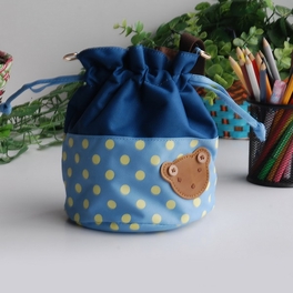 blancho bedding [Bear-Skyblue] Blancho Applique Kids Fabric Art Bucket Bag/Bento Lunch Box/Shopper Bag (5.7*6.3*7.8)