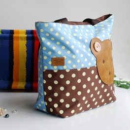 Blancho Bedding [Bear-Skyblue] Blancho Applique Kids Fabric Art Tote Bag/Shopper Bag-Big Size (16.5*5.5*12.6)