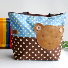 blancho bedding [Bear-Skyblue] Blancho Applique Kids Fabric Art Tote Bag/Shopper Bag-Big Size (16.5*5.5*12.6)