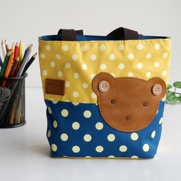 blancho bedding [Bear-Yellow] Blancho Applique Kids Fabric Art Mini Shopper Bag/Tote Bag-Small Size (9.4*2.7*7.8)
