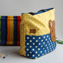 Blancho Bedding [Bear-Yellow] Blancho Applique Kids Fabric Art Tote Bag/Shopper Bag-Big Size (16.5*5.5*12.6)