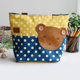 blancho bedding [Bear-Yellow] Blancho Applique Kids Fabric Art Tote Bag/Shopper Bag-Middile size (13.3*5.1*10.6)