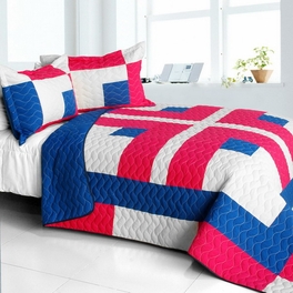 blancho bedding [Beginning] Vermicelli-Quilted Patchwork Geometric Quilt Set Full/Queen