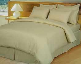 blancho bedding Beige/Tan Damask Stripe Down Alternative 4-pc Comforter Set Egyptian 600 count(King/Calking)