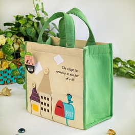 Blancho Bedding [Bird On Postbox] Embroidered Applique Fabric Art Lunch Tote / Lunch Box Bag (8.7*8*4.4)