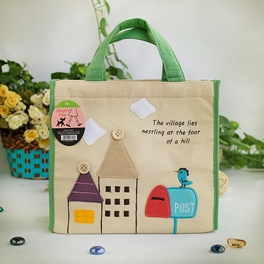 blancho bedding [Bird On Postbox] Embroidered Applique Fabric Art Lunch Tote / Lunch Box Bag (8.7*8*4.4)